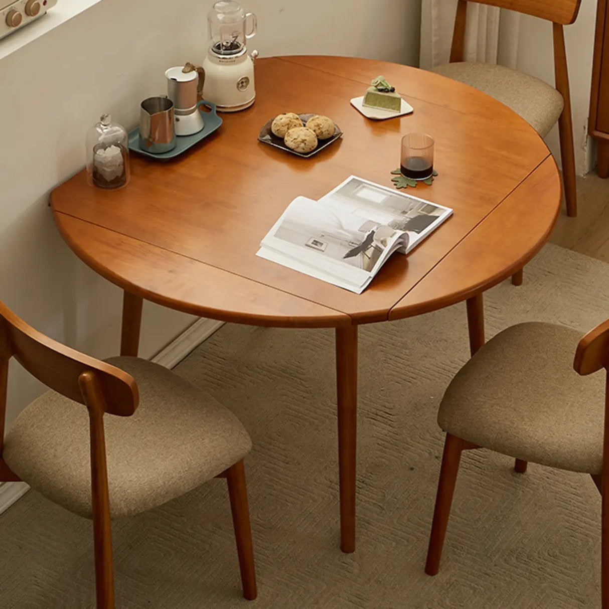 Rustic Round Rubberwood Dining Table Natural Extendable Image - 5