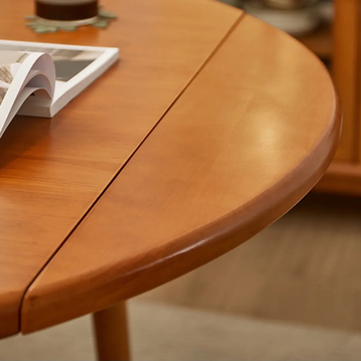 Rustic Round Rubberwood Dining Table Natural Extendable Image - 8