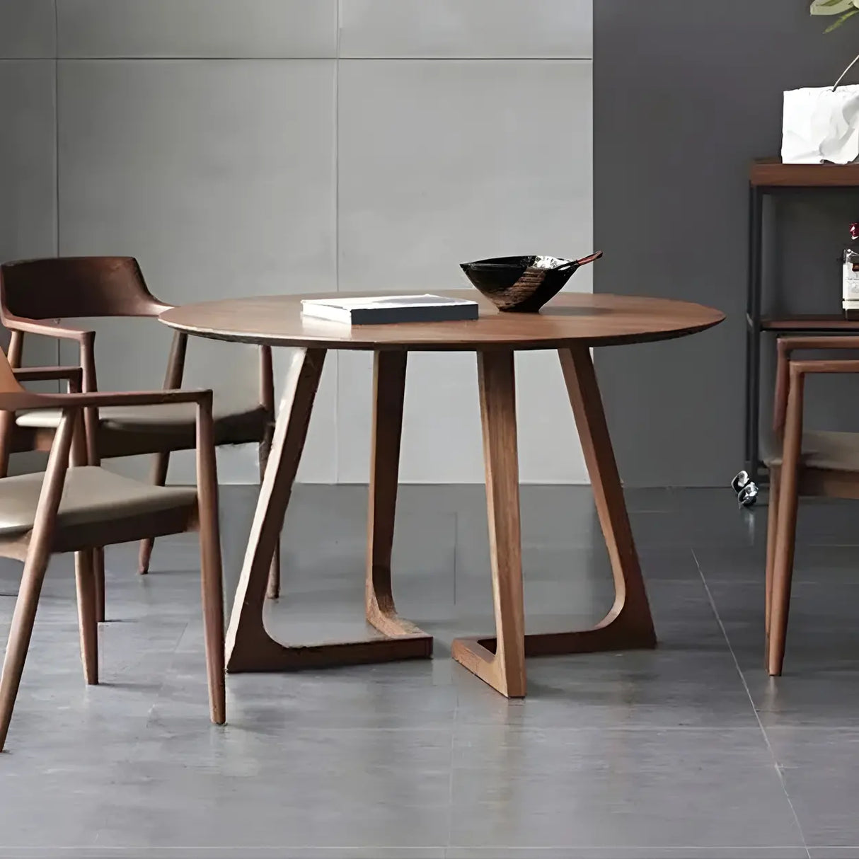 Rustic Round Wood Brown Small Dining Table Image - 4