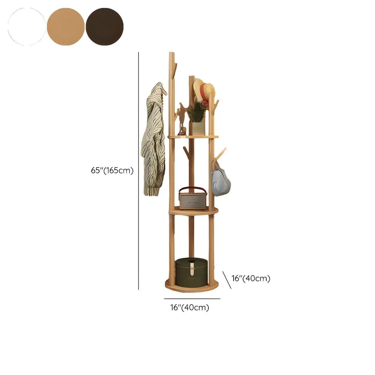 Rustic Round Wood Storage Freestanding Hall Tree with Hooks