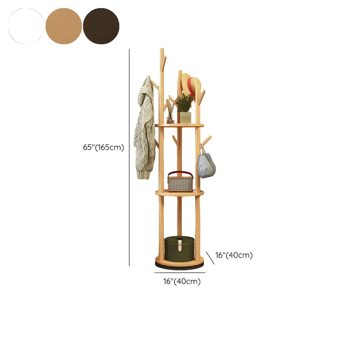 Rustic Round Wood Storage Freestanding Hall Tree with Hooks Image - 18