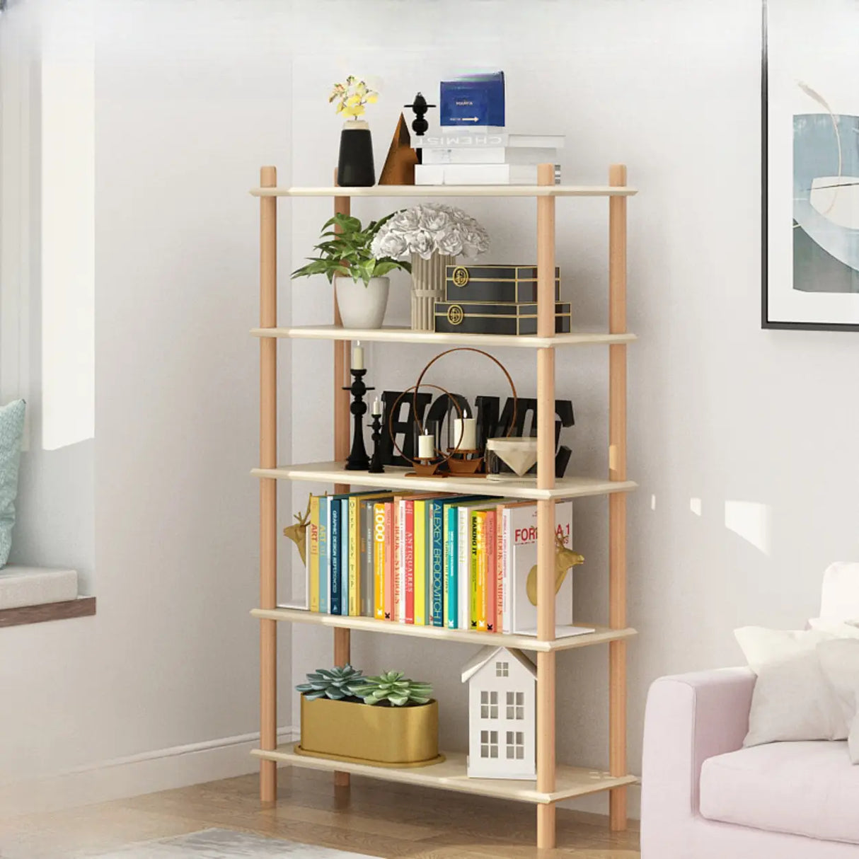 Rustic Simple Open Rectangle Wood Display Bookshelf Image - 1