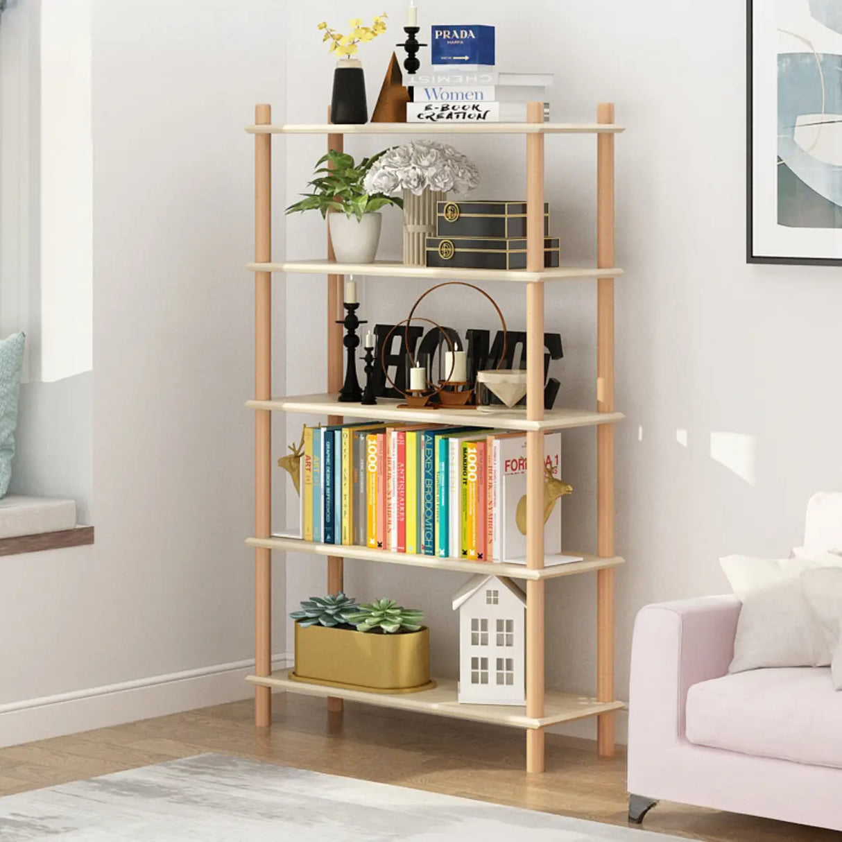 Rustic Simple Open Rectangle Wood Display Bookshelf Image - 2