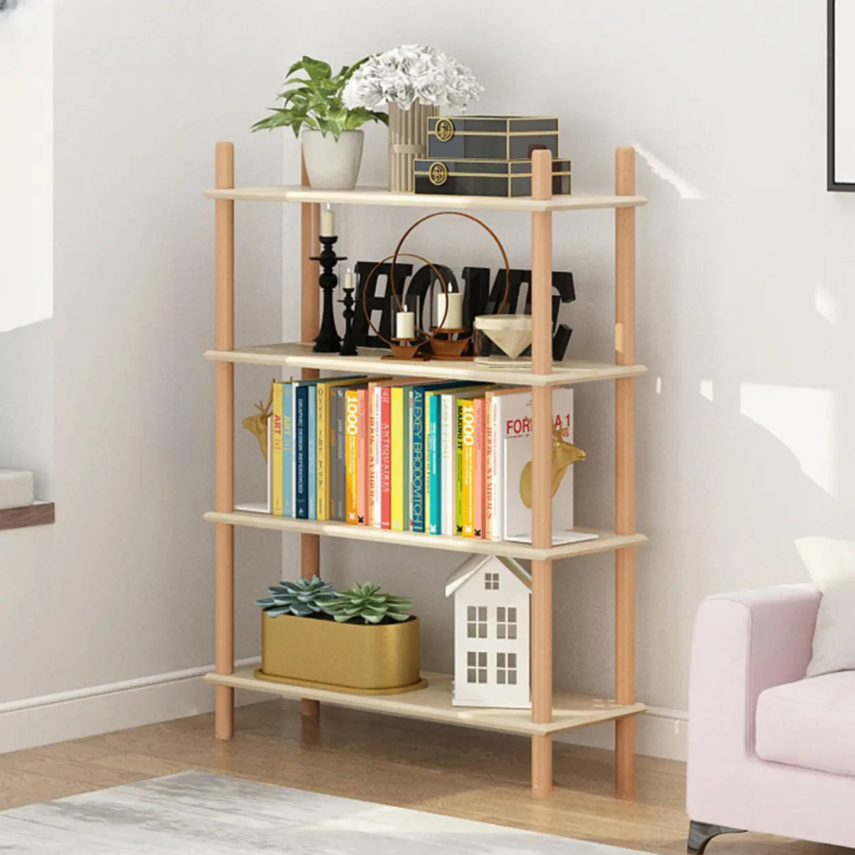 Rustic Simple Open Rectangle Wood Display Bookshelf Image - 3