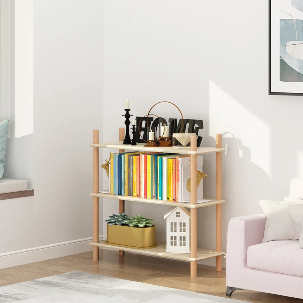 Rustic Simple Open Rectangle Wood Display Bookshelf Image - 4