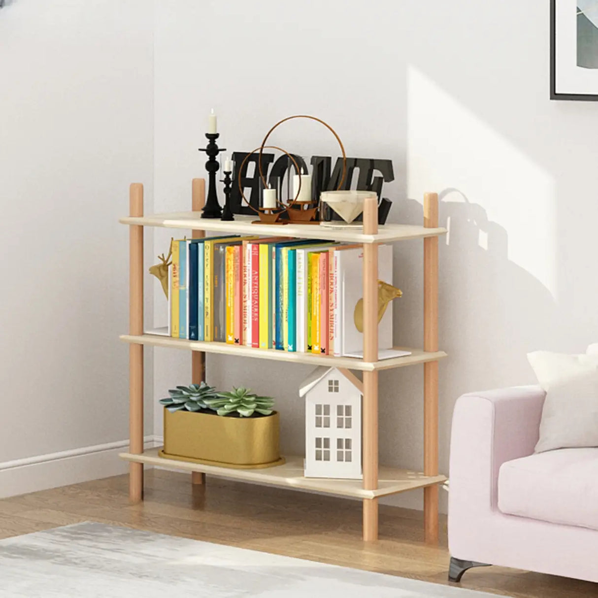 Rustic Simple Open Rectangle Wood Display Bookshelf Image - 5