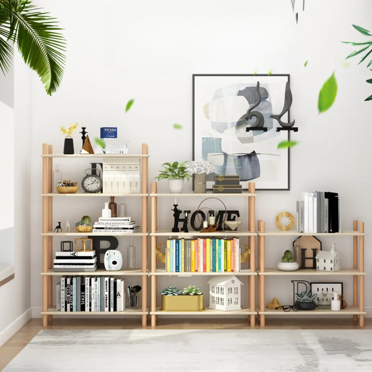 Rustic Simple Open Rectangle Wood Display Bookshelf Image - 6