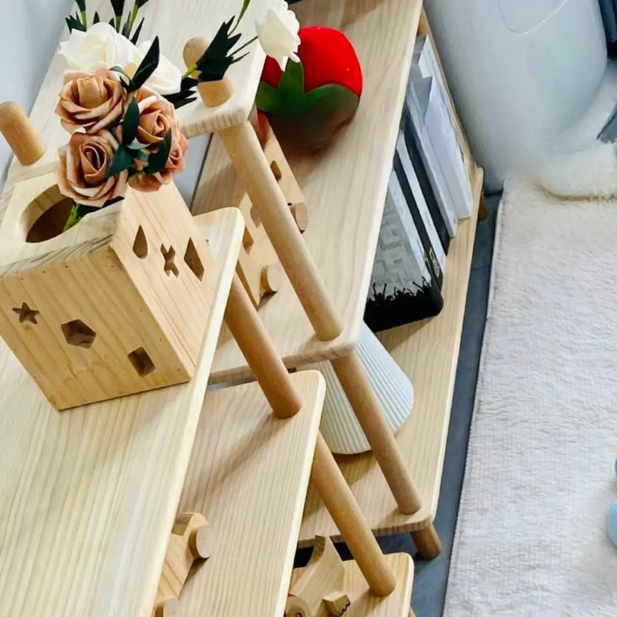 Rustic Simple Open Rectangle Wood Display Bookshelf Image - 7