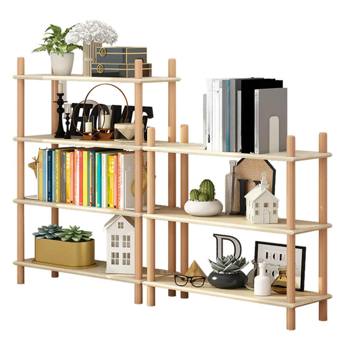 Rustic Simple Open Rectangle Wood Display Bookshelf Image - 8