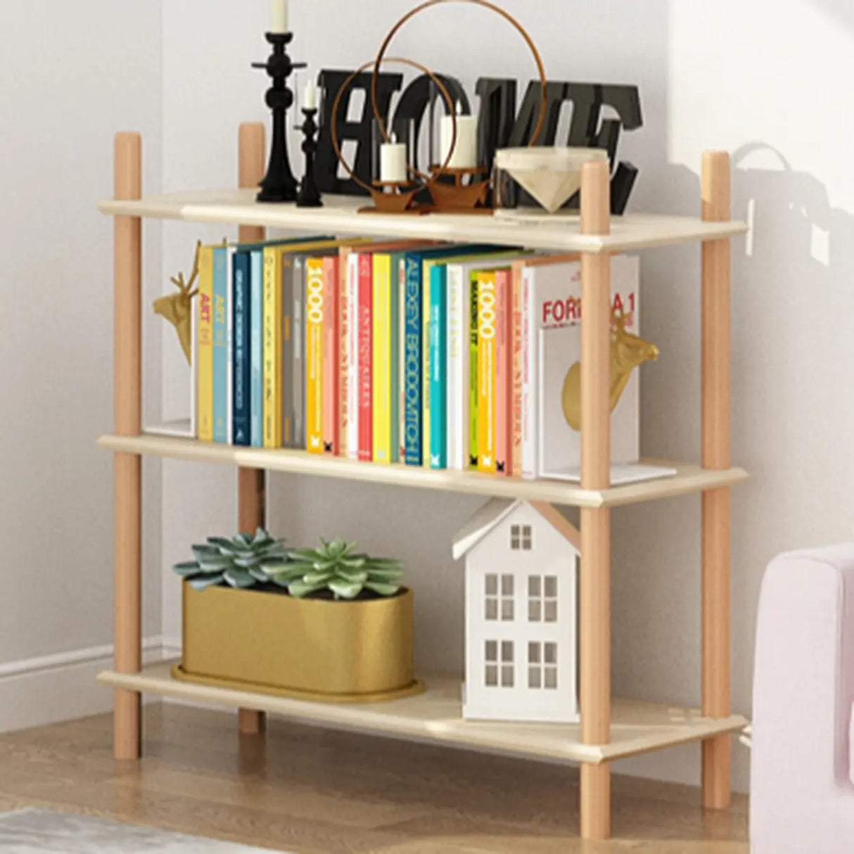 Rustic Simple Open Rectangle Wood Display Bookshelf Image - 9