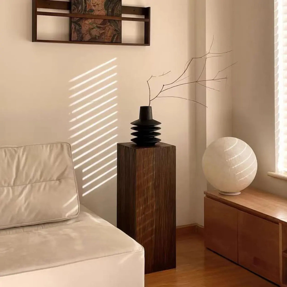 Rustic Simple Square Wooden Brown Tall Plant Stand Image - 1