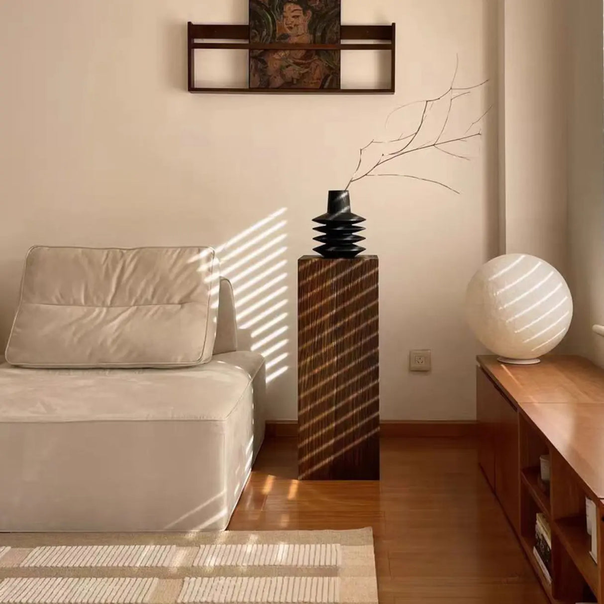 Rustic Simple Square Wooden Brown Tall Plant Stand Image - 3