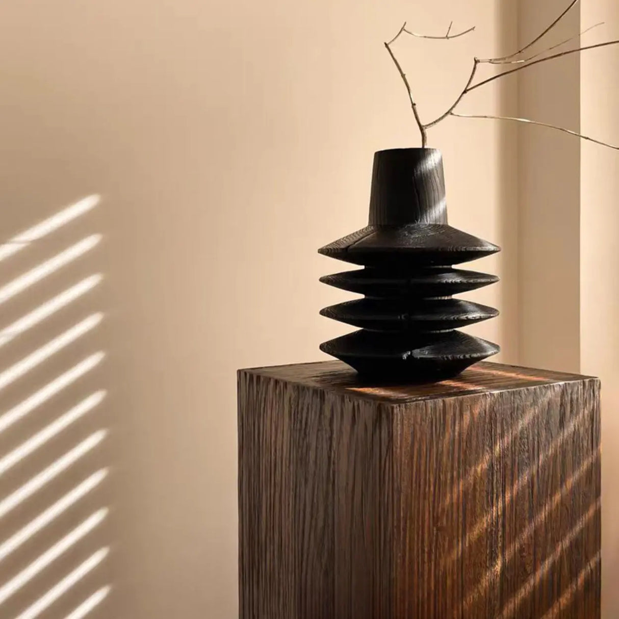 Rustic Simple Square Wooden Brown Tall Plant Stand Image - 6