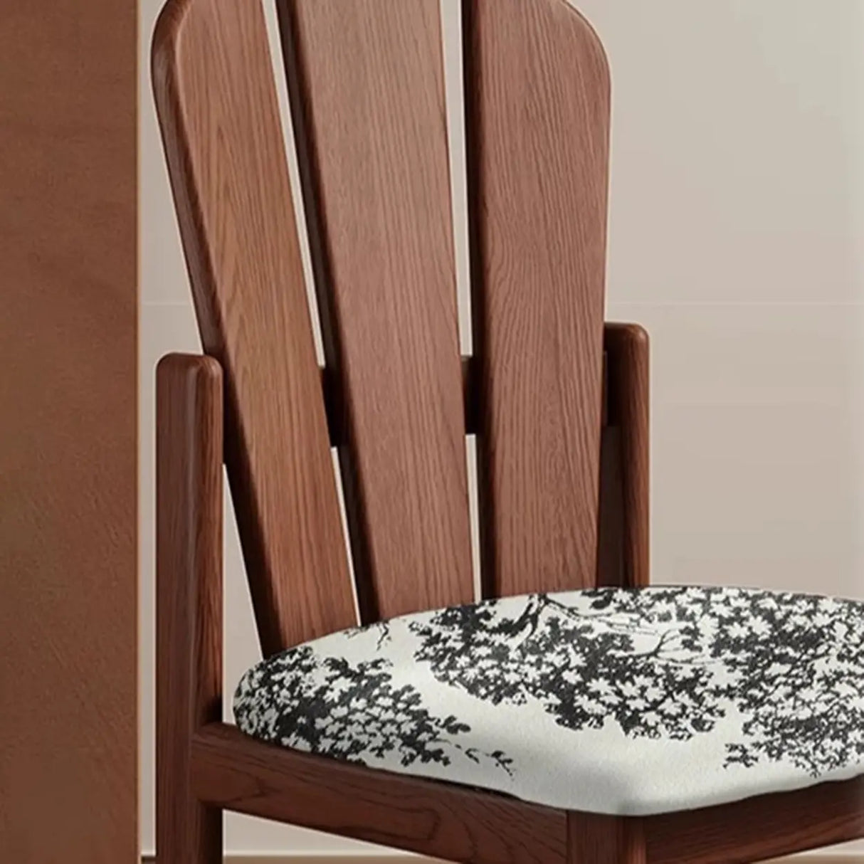 Rustic Slatted Back Pattern Cushion Wood Dining Chair Image - 10