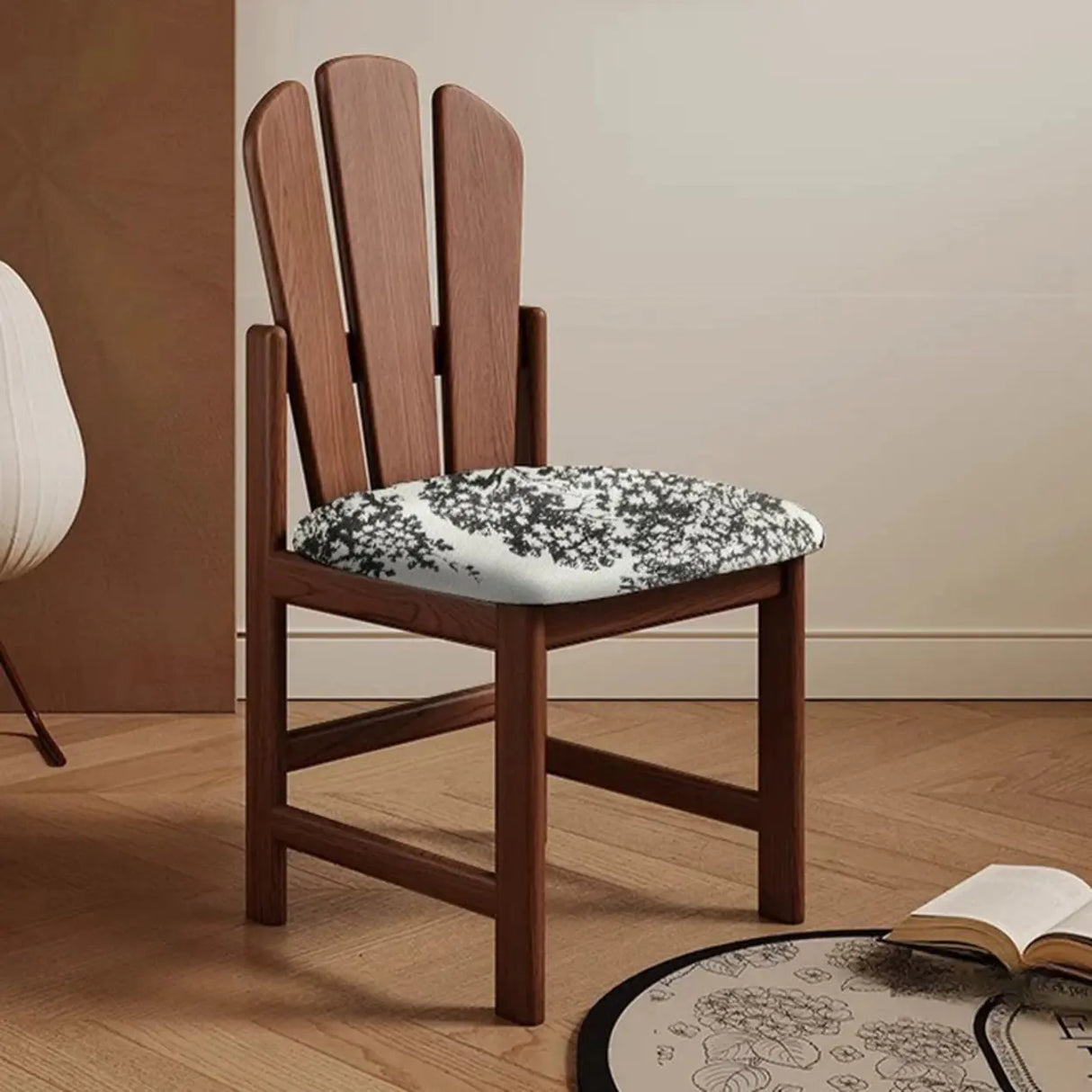 Rustic Slatted Back Pattern Cushion Wood Dining Chair Image - 1