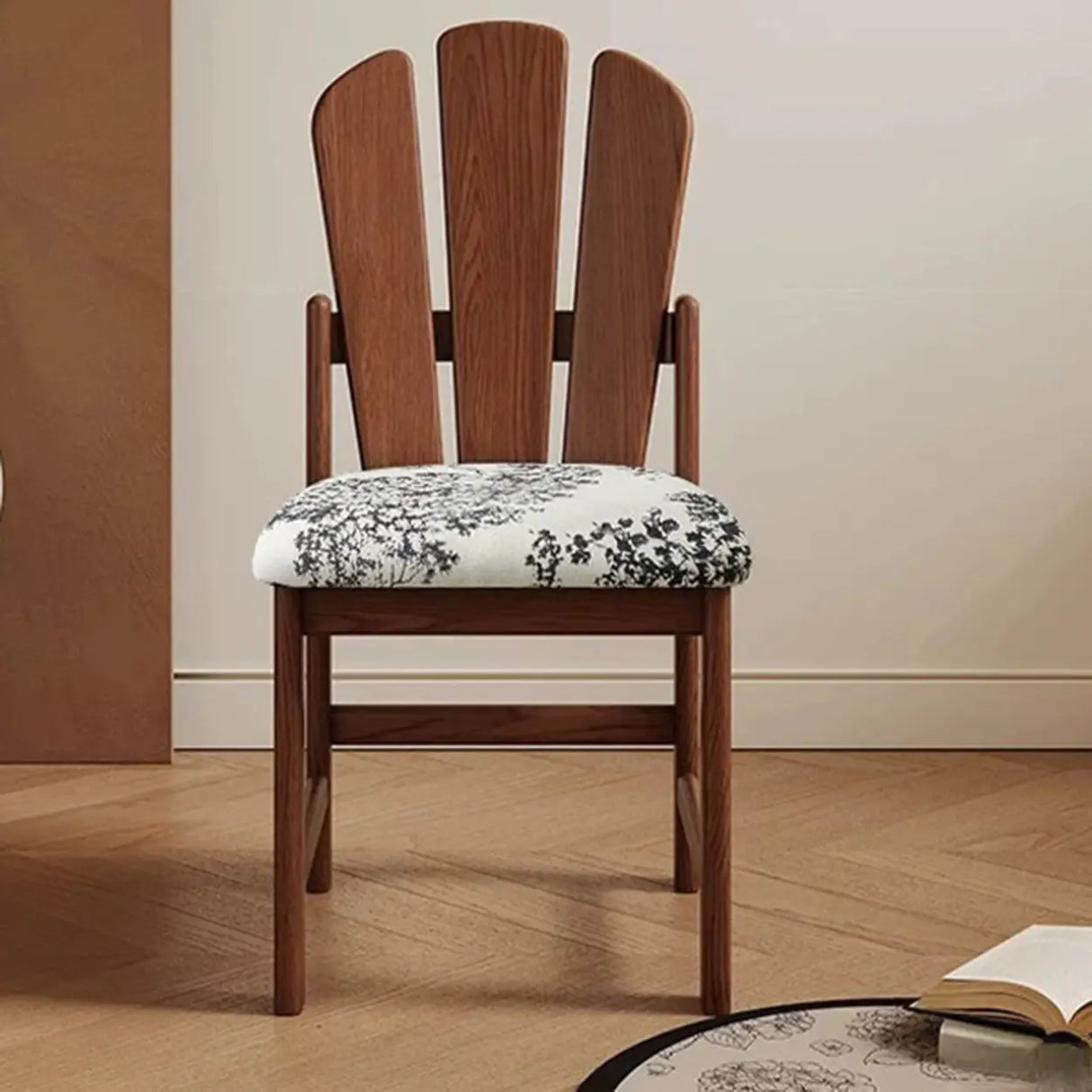Rustic Slatted Back Pattern Cushion Wood Dining Chair Image - 4