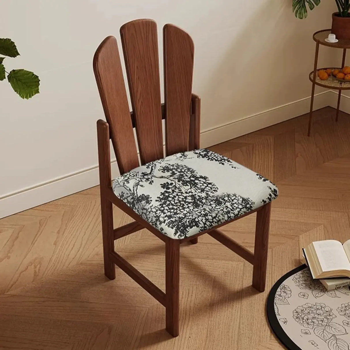 Rustic Slatted Back Pattern Cushion Wood Dining Chair Image - 6