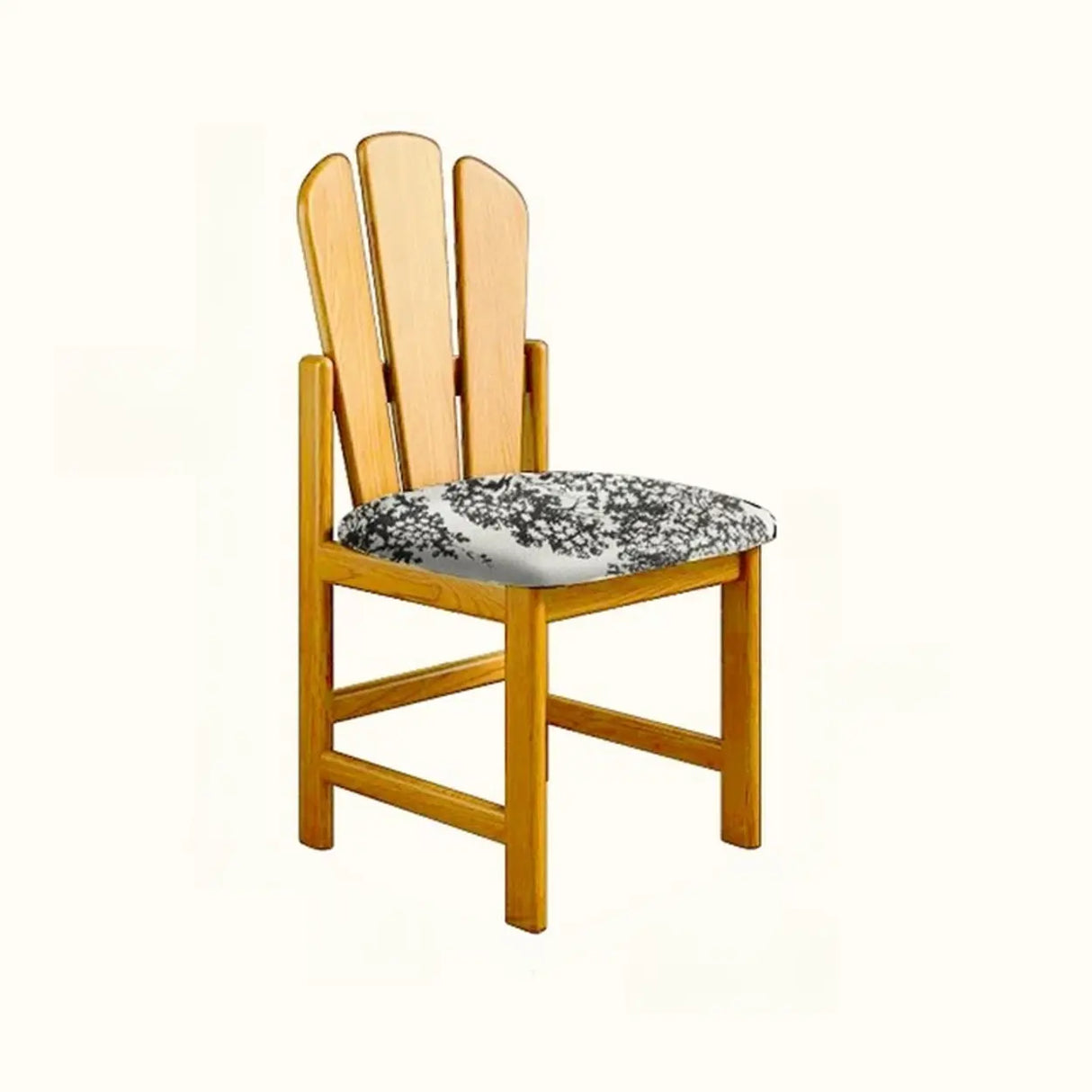 Rustic Slatted Back Pattern Cushion Wood Dining Chair Image - 7