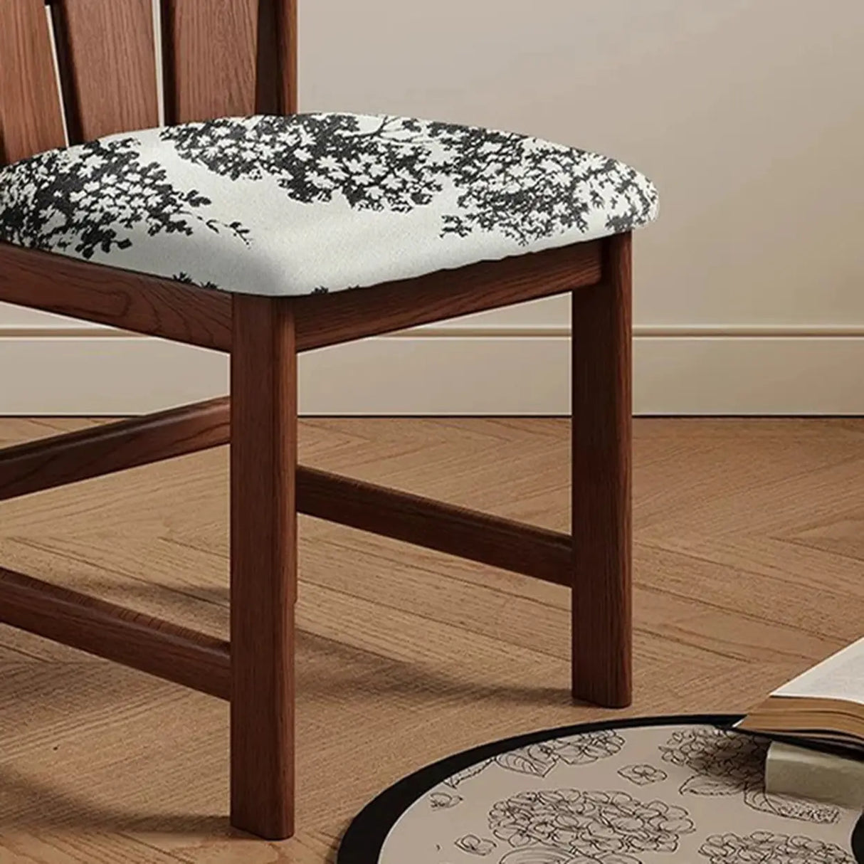 Rustic Slatted Back Pattern Cushion Wood Dining Chair Image - 9