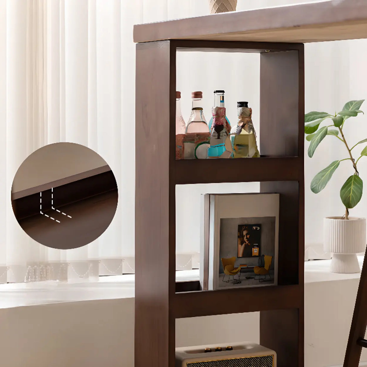 Rustic Slim Dark Brown Wood Oval Bar Table with Shelf Storage Image - 10