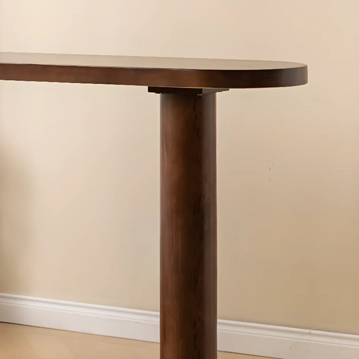 Rustic Slim Dark Brown Wood Oval Bar Table with Shelf Storage Image - 8