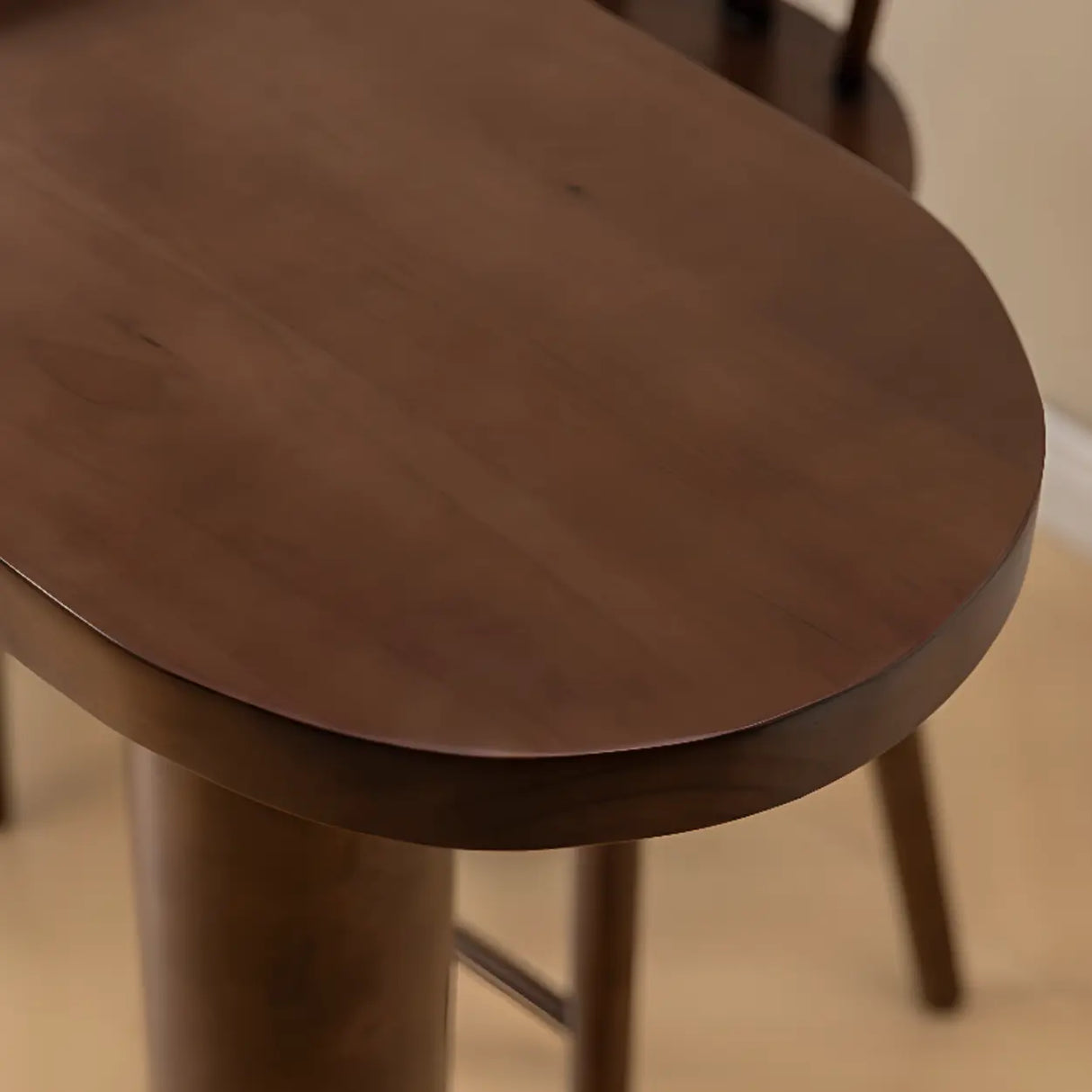 Rustic Slim Dark Brown Wood Oval Bar Table with Shelf Storage Image - 9