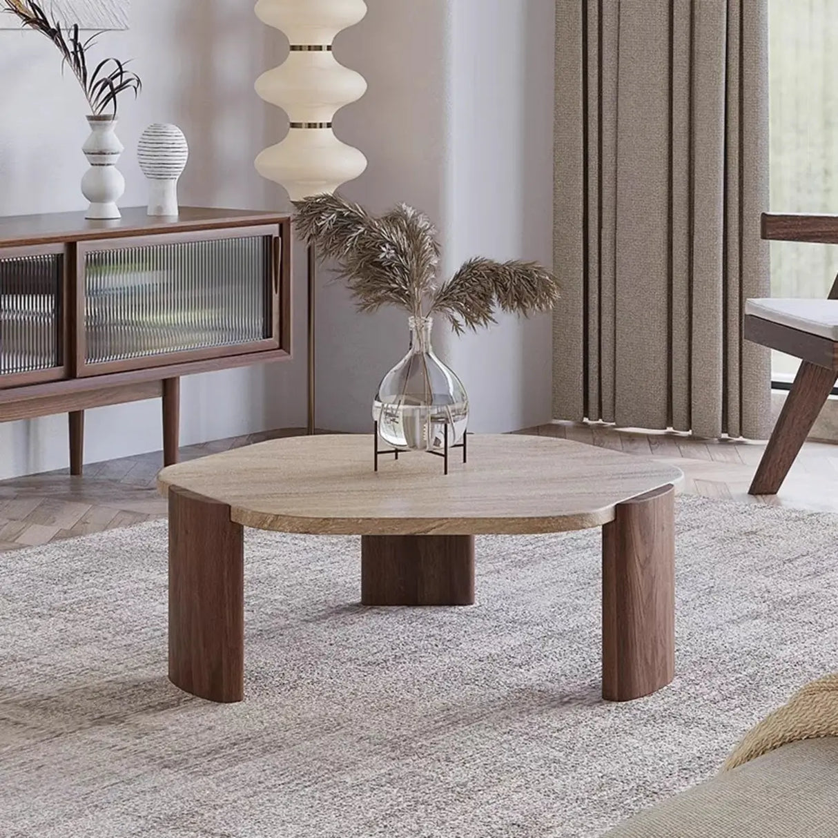 Rustic Small Round Scratch-Resist Travertine Coffee Table Image - 5