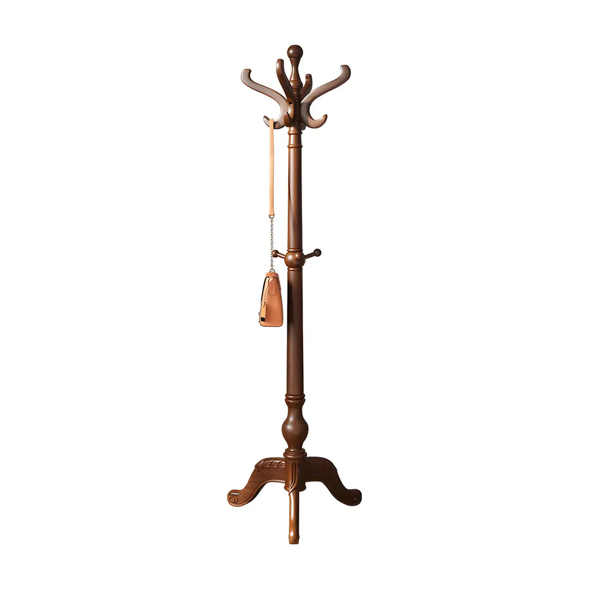 Rustic Spiral Wood Brown Hooks Freestanding Hall Tree Image - 5