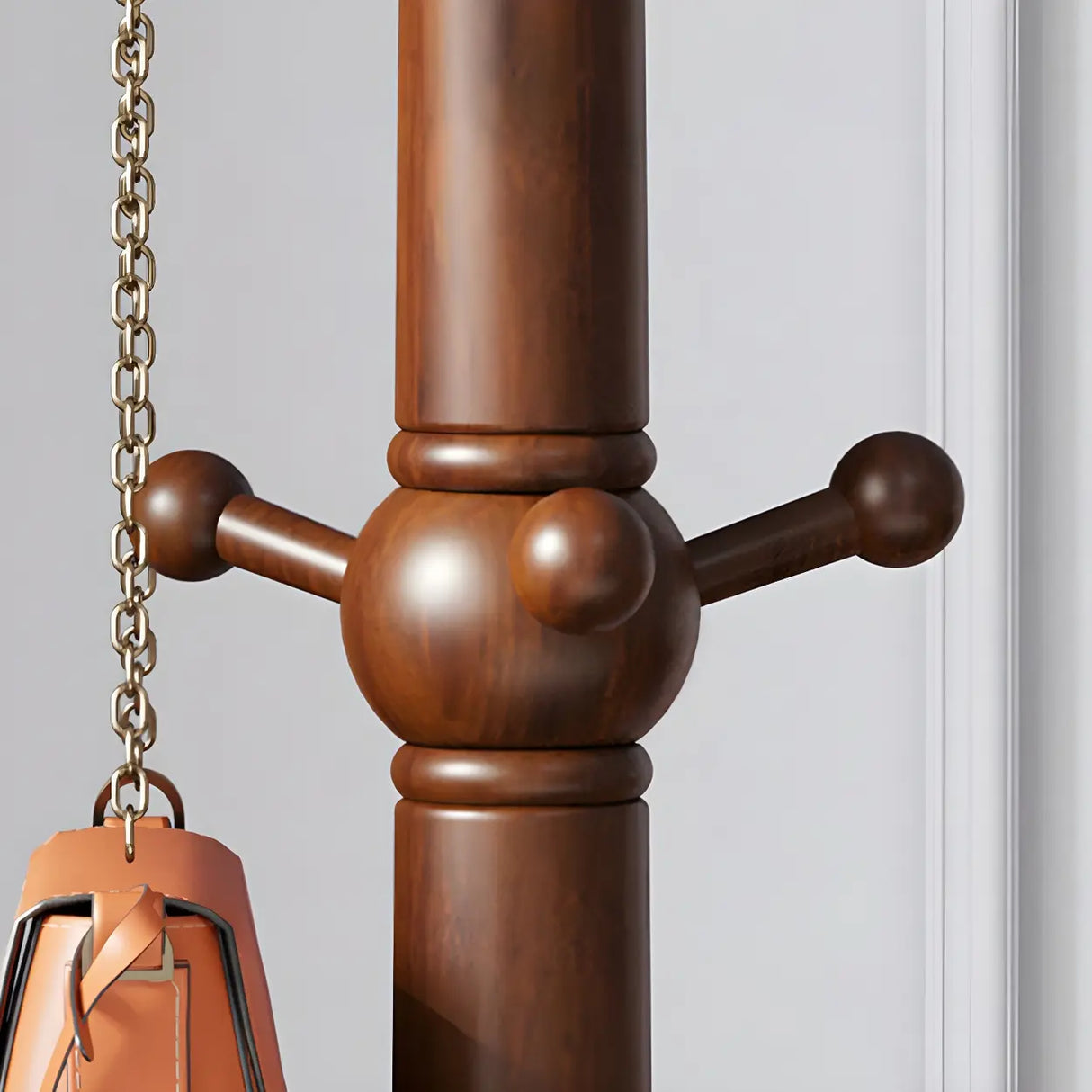 Rustic Spiral Wood Brown Hooks Freestanding Hall Tree Image - 8