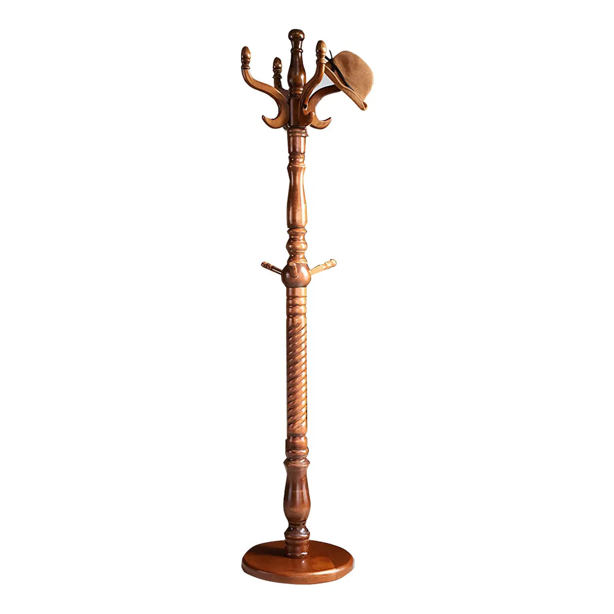 Rustic Spiral Wood Brown Hooks Freestanding Hall Tree Image - 9