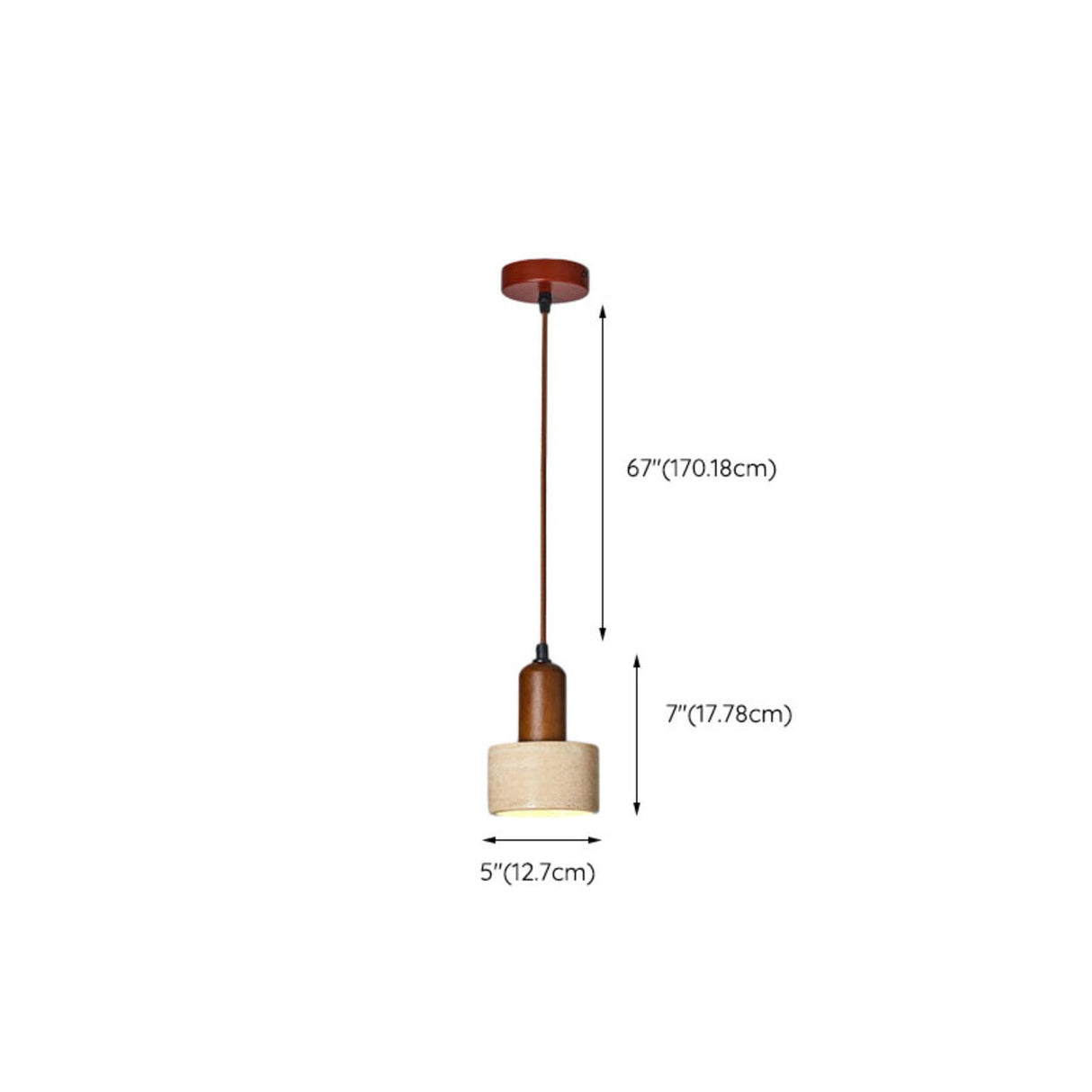 Rustic Stone and Wood Pendant Lights Set Adjustable Height