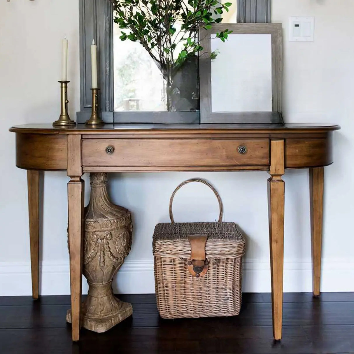 Rustic Storage Half-Moon Wooden Brown Console Table Image - 2