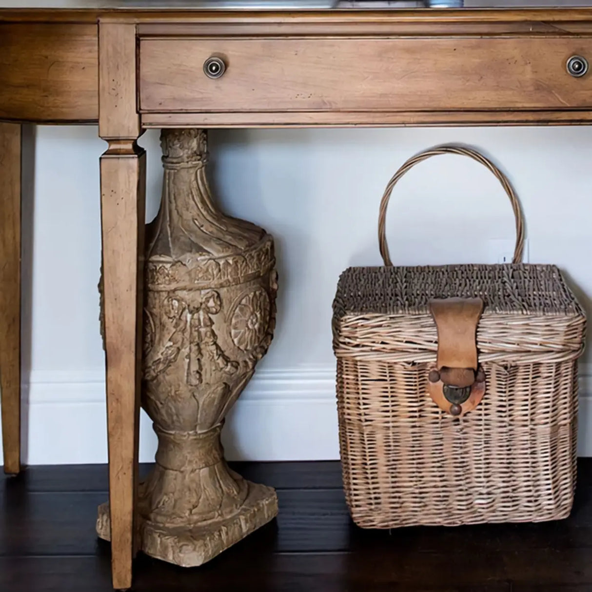 Rustic Storage Half-Moon Wooden Brown Console Table Image - 4