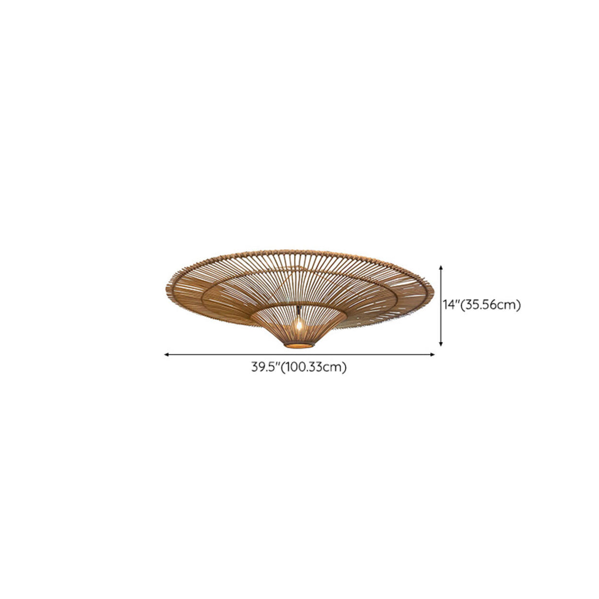 Rustic Straw Hat Woven Rattan Semi-Flush Mount Light Image - 14