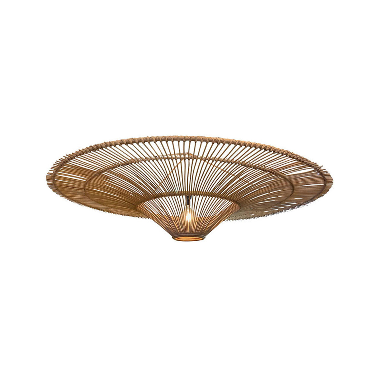 Rustic Straw Hat Woven Rattan Semi-Flush Mount Light Image - 5