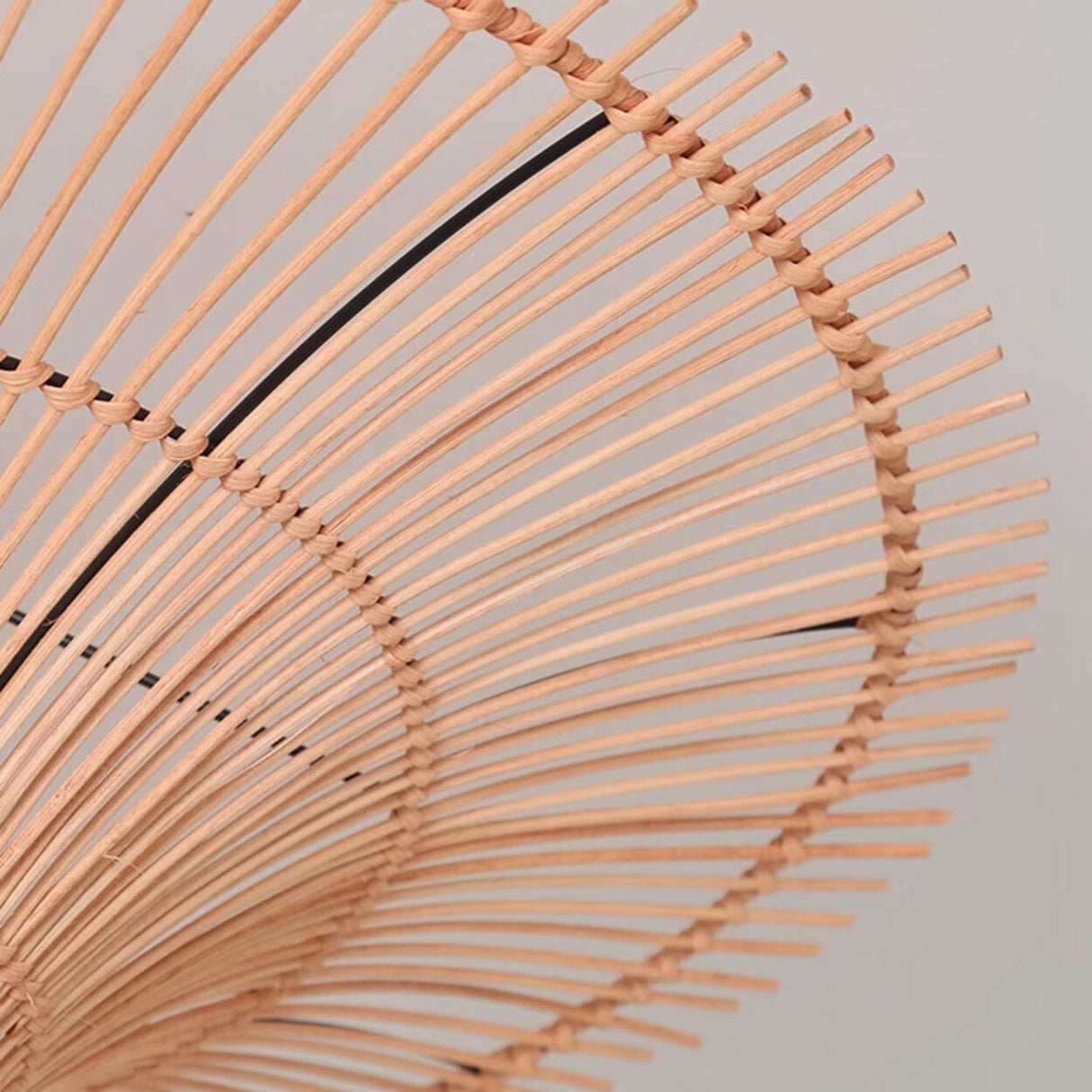 Rustic Straw Hat Woven Rattan Semi-Flush Mount Light Image - 8