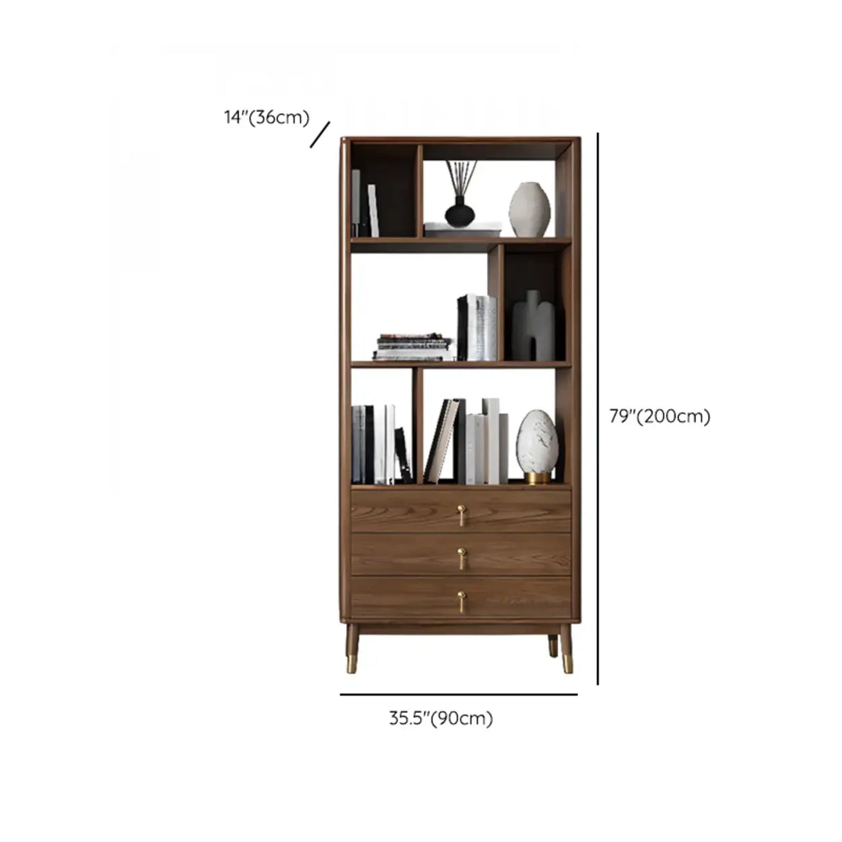 Rustic Style Brown Ladder Walnut Wood Display Bookcase