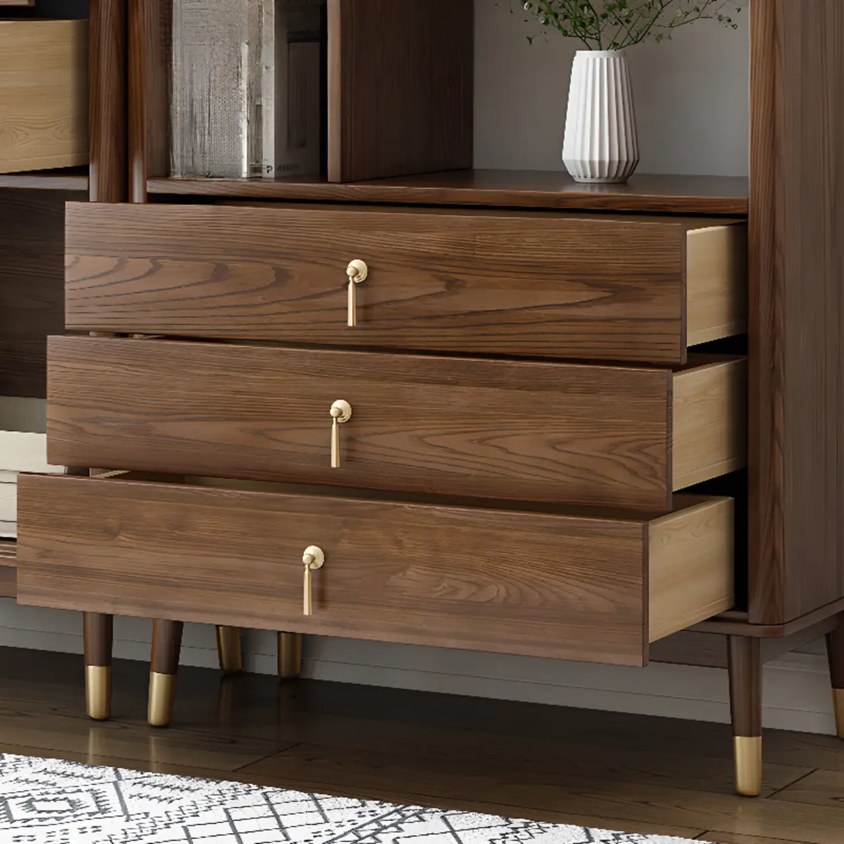 Rustic Style Brown Ladder Walnut Wood Display Bookcase Image - 8