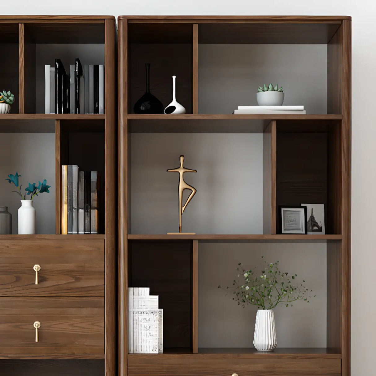 Rustic Style Brown Ladder Walnut Wood Display Bookcase Image - 9