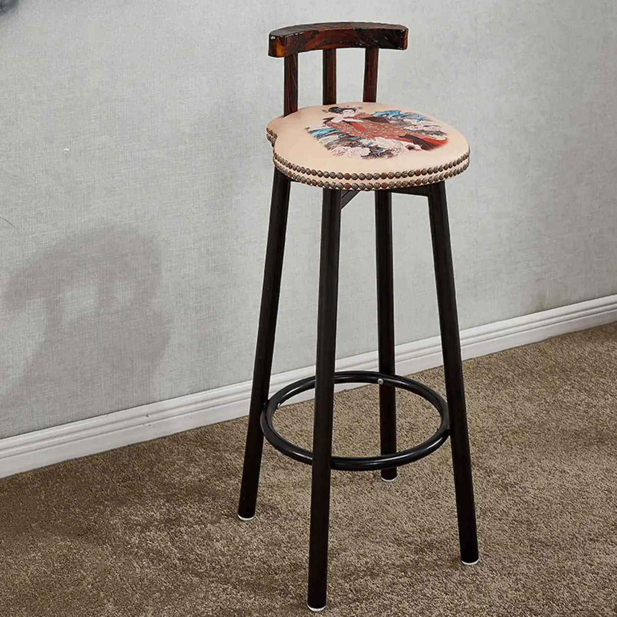Rustic Swivel Multiple Colour Fabric Round Bar Stool Image - 2