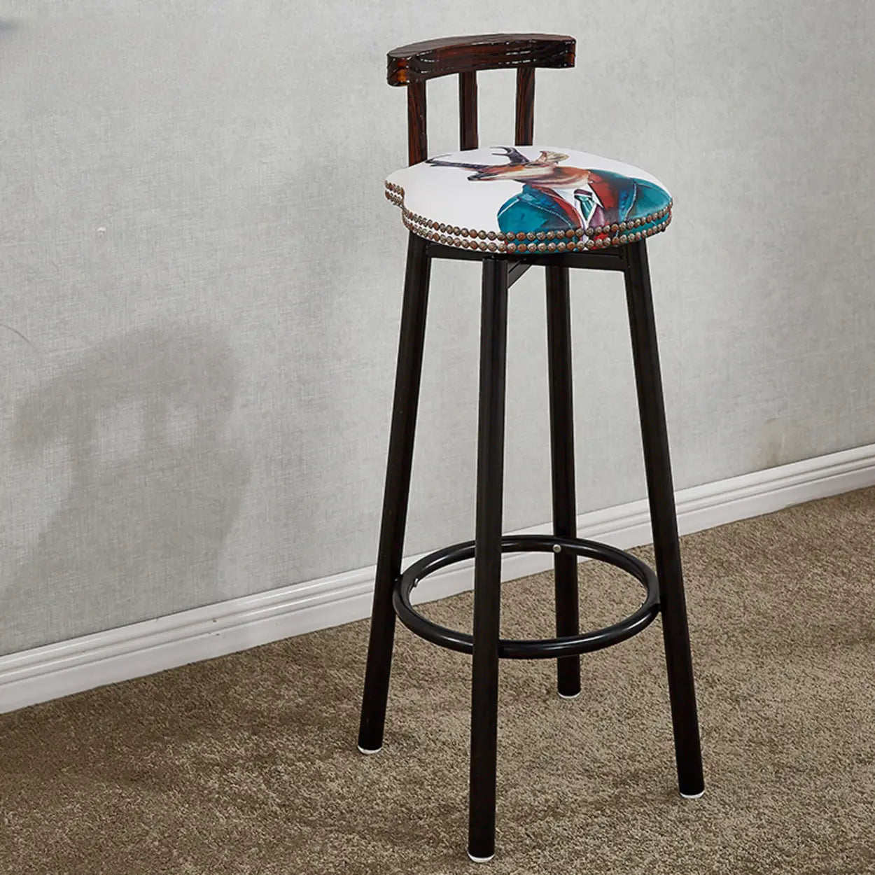 Rustic Swivel Multiple Colour Fabric Round Bar Stool Image - 5