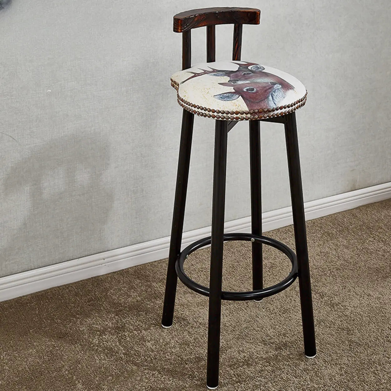 Rustic Swivel Multiple Colour Fabric Round Bar Stool Image - 7