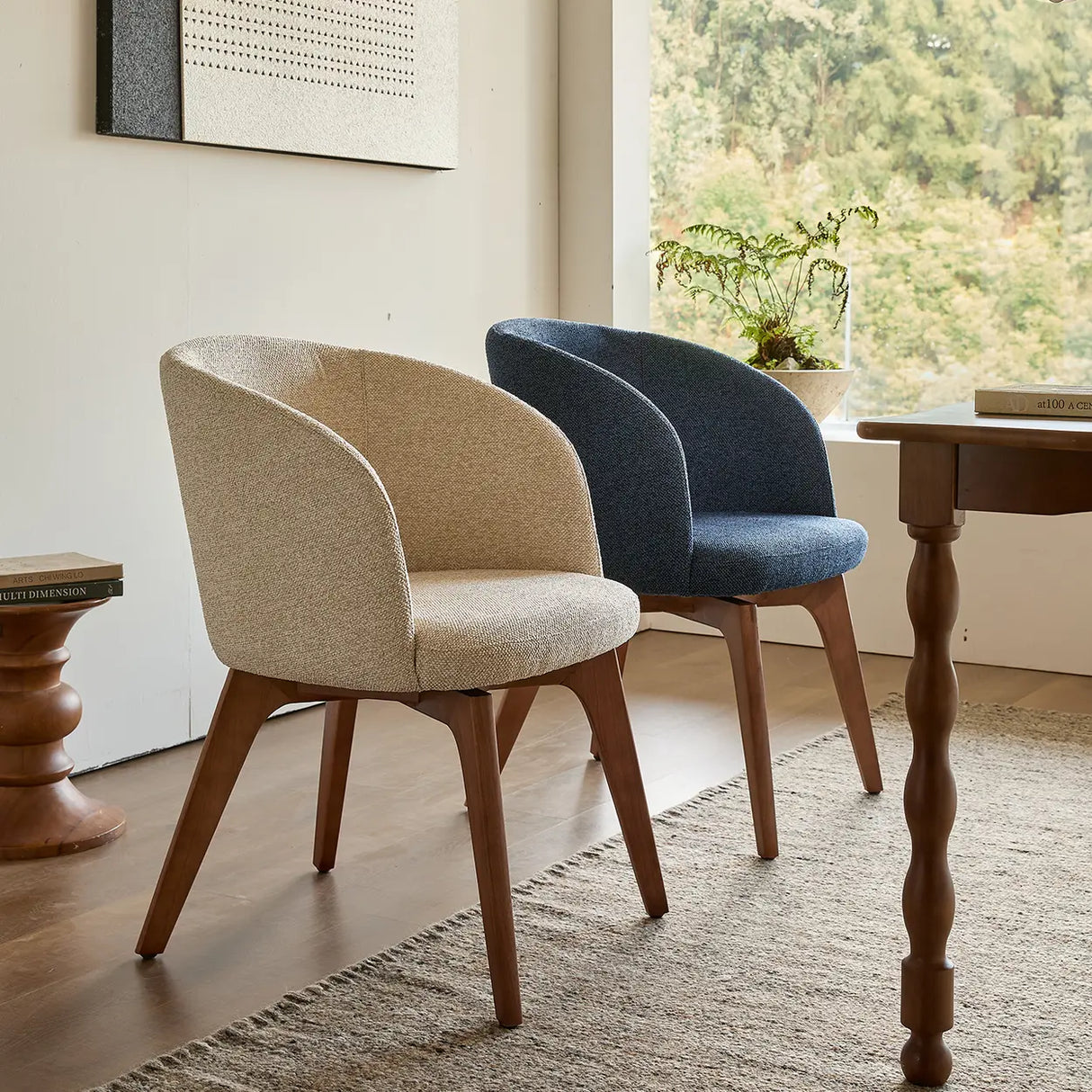 Rustic Swivel Upholstered Dining Chair with Curved Backrest Image - 4