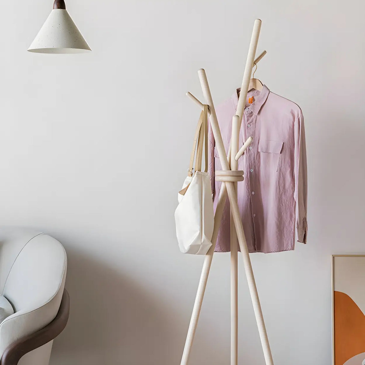 Rustic Tripod Wood Natural Freestanding Hall Tree with Hooks Image - 13