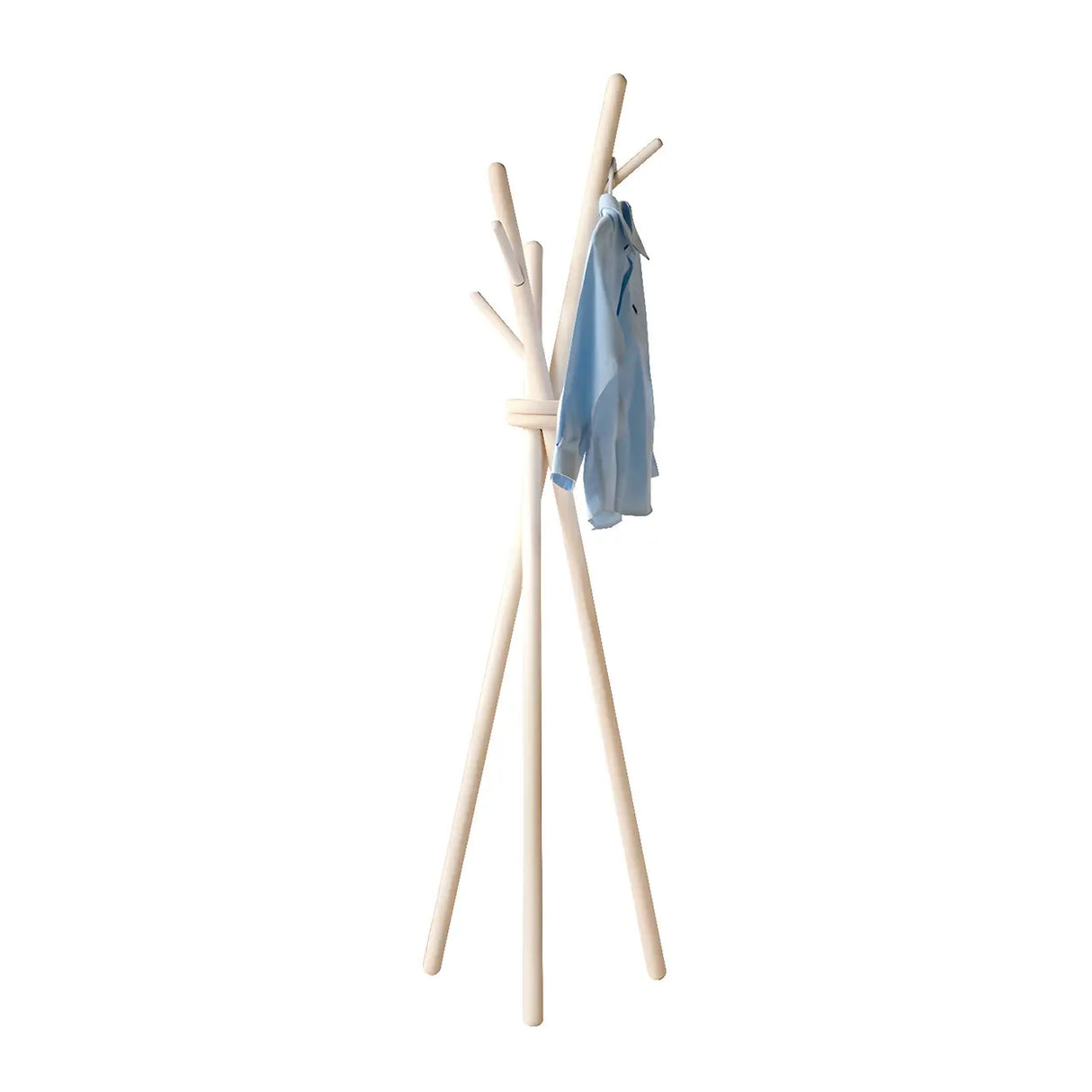 Rustic Tripod Wood Natural Freestanding Hall Tree with Hooks Image - 9