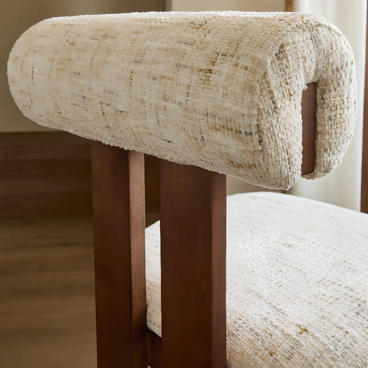 Rustic Upholstered Open Back Dining Chair with Wooden Frame Image - 14