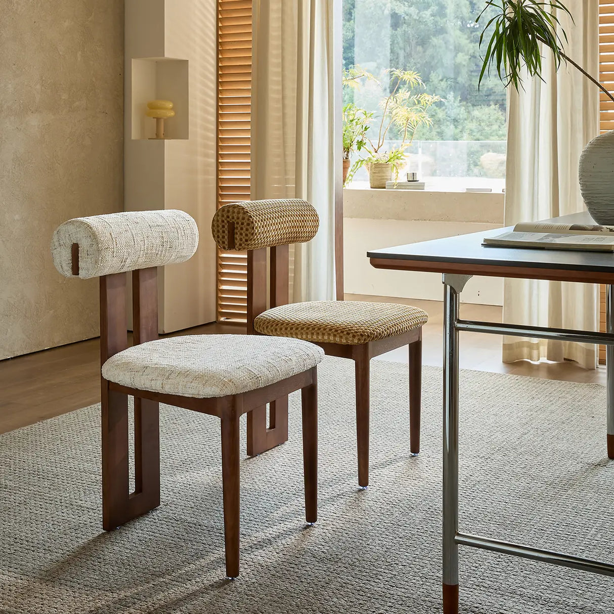 Rustic Upholstered Open Back Dining Chair with Wooden Frame Image - 4