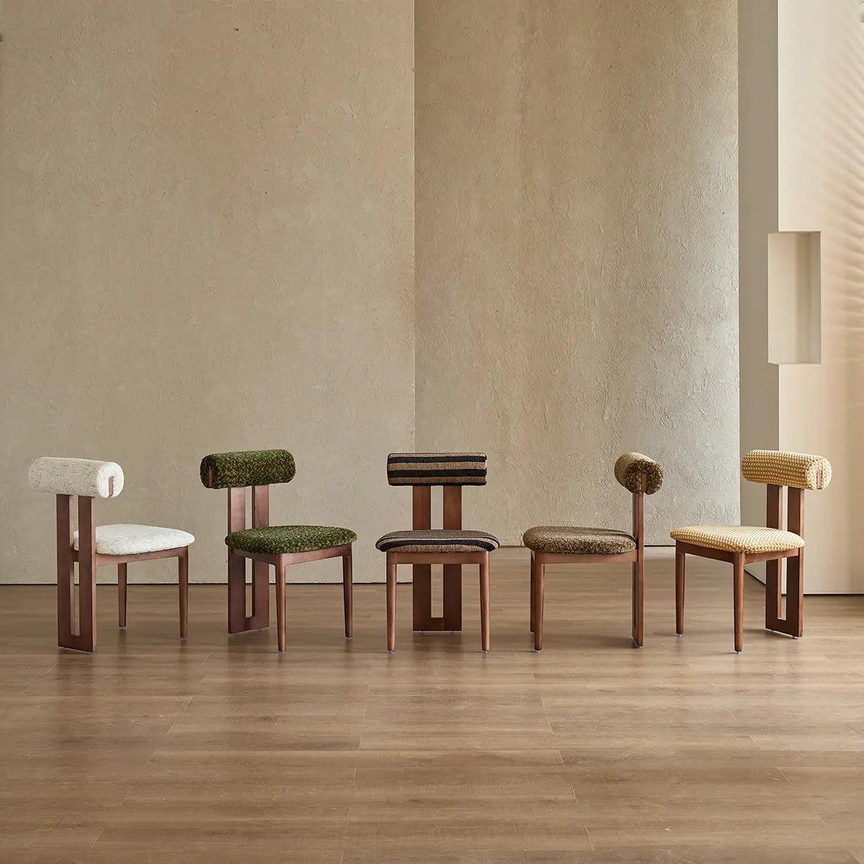 Rustic Upholstered Open Back Dining Chair with Wooden Frame Image - 9