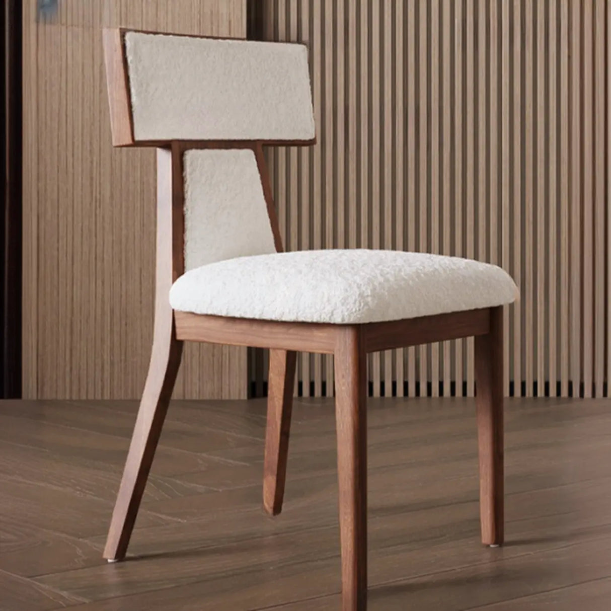 Rustic Upholstered Timber Walnut Armless Dining Chair Image - 11