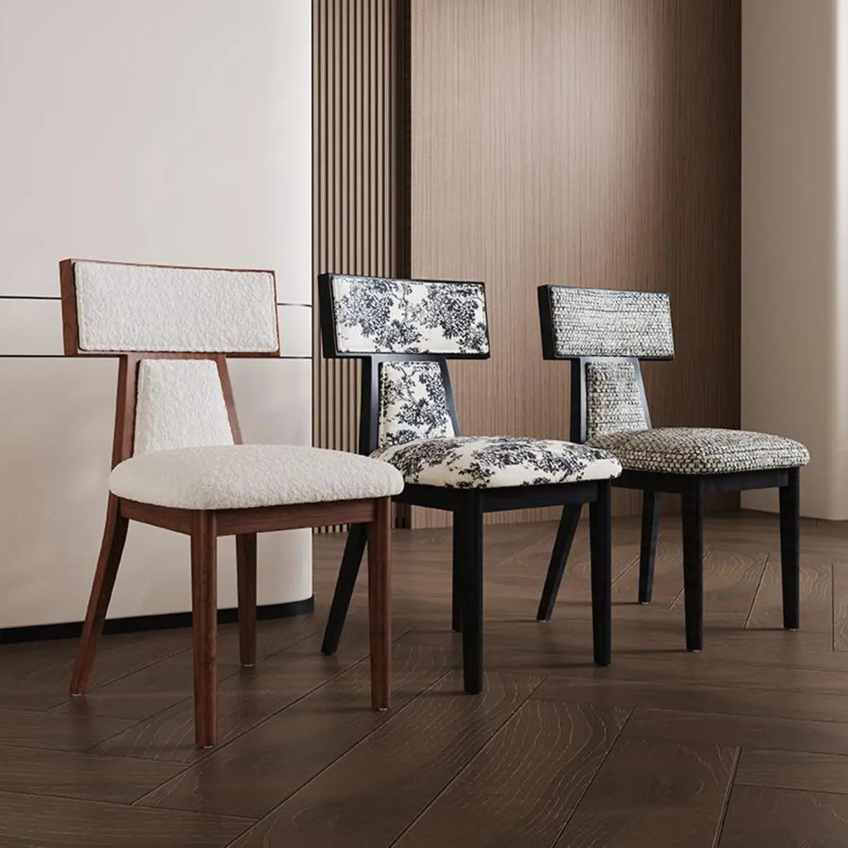 Rustic Upholstered Timber Walnut Armless Dining Chair Image - 1